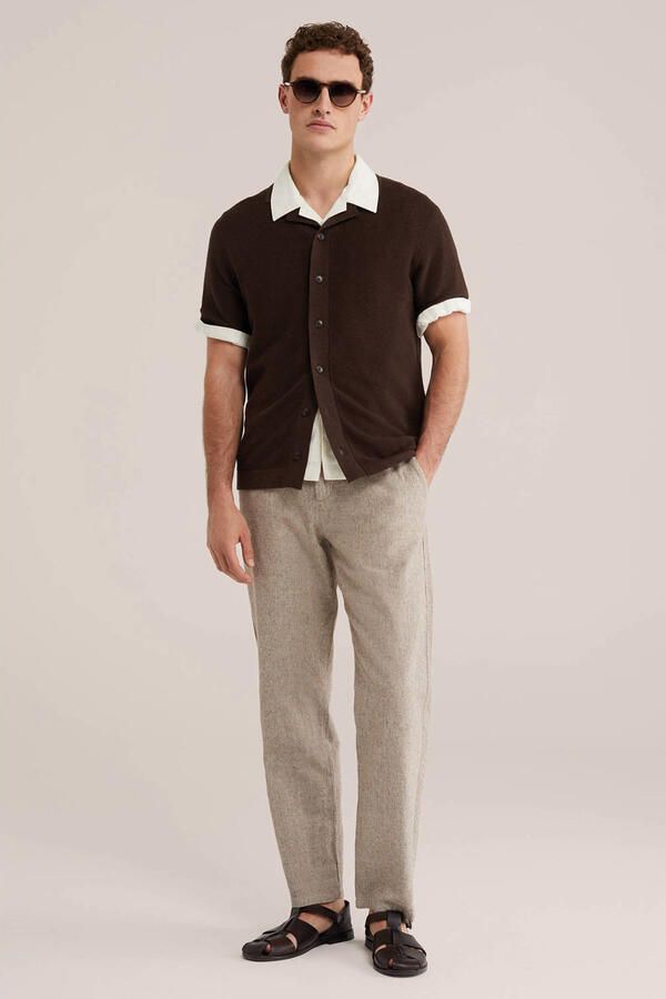 WE Fashion regular casual broek met linnen beige - Foto 3