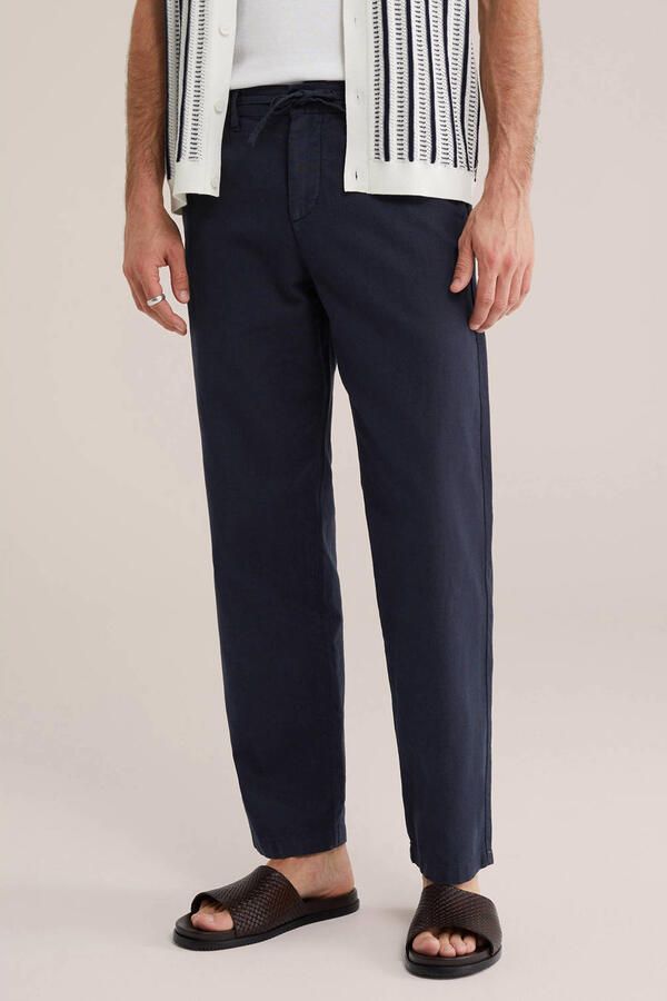 WE Fashion regular casual broek met linnen donkerblauw