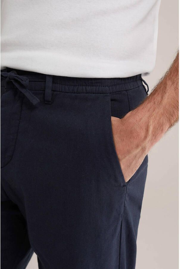 WE Fashion regular casual broek met linnen donkerblauw - Foto 2