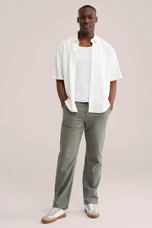WE Fashion regular casual broek met linnen groen