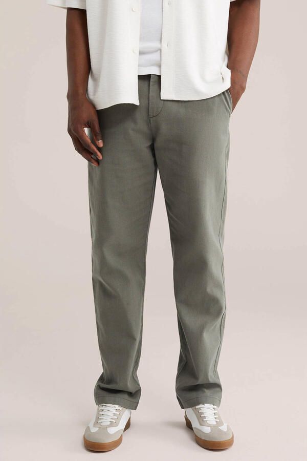WE Fashion regular casual broek met linnen groen - Foto 2