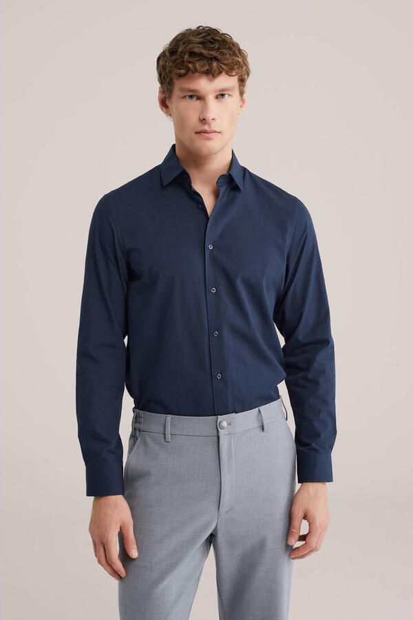 WE Fashion regular casual overhemd donkerblauw
