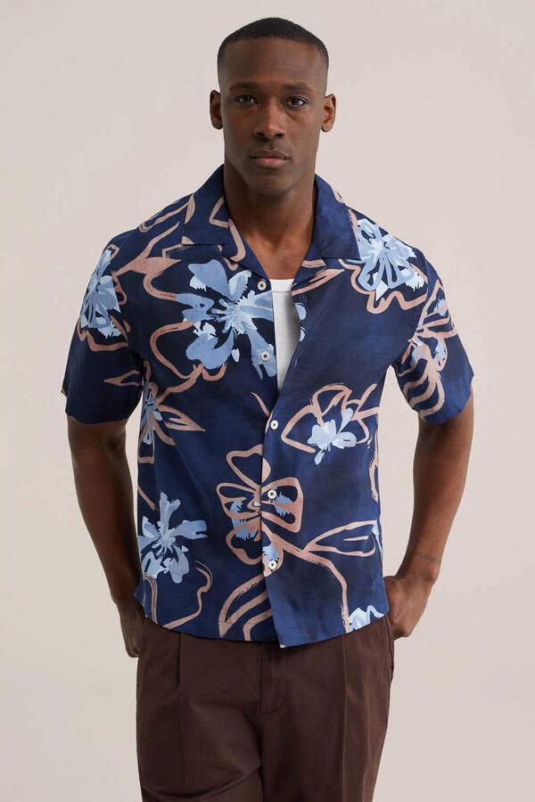 WE Fashion regular casual overhemd donkerblauw