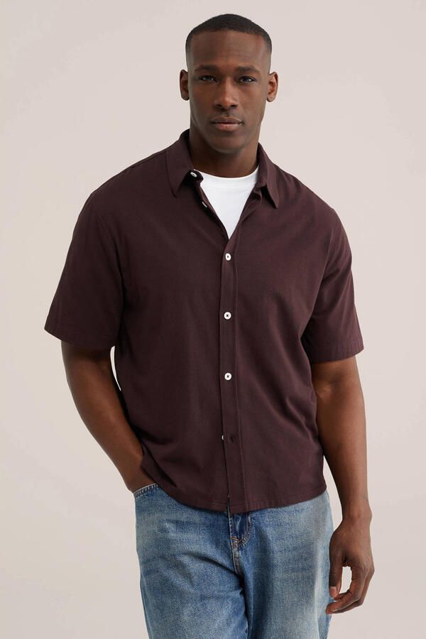 WE Fashion regular casual overhemd donkerbruin