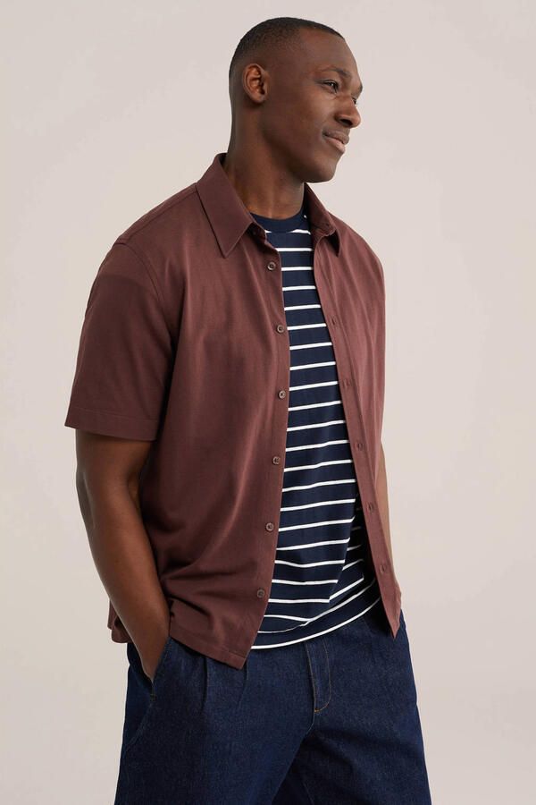WE Fashion regular casual overhemd donkerbruin
