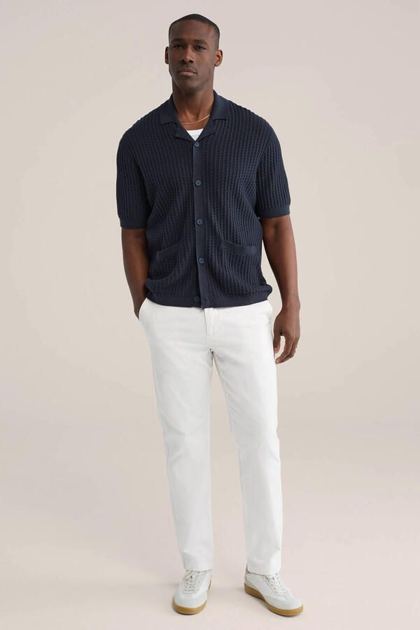 WE Fashion regular casual overhemd met ingebreid patroon donkerblauw - Foto 2