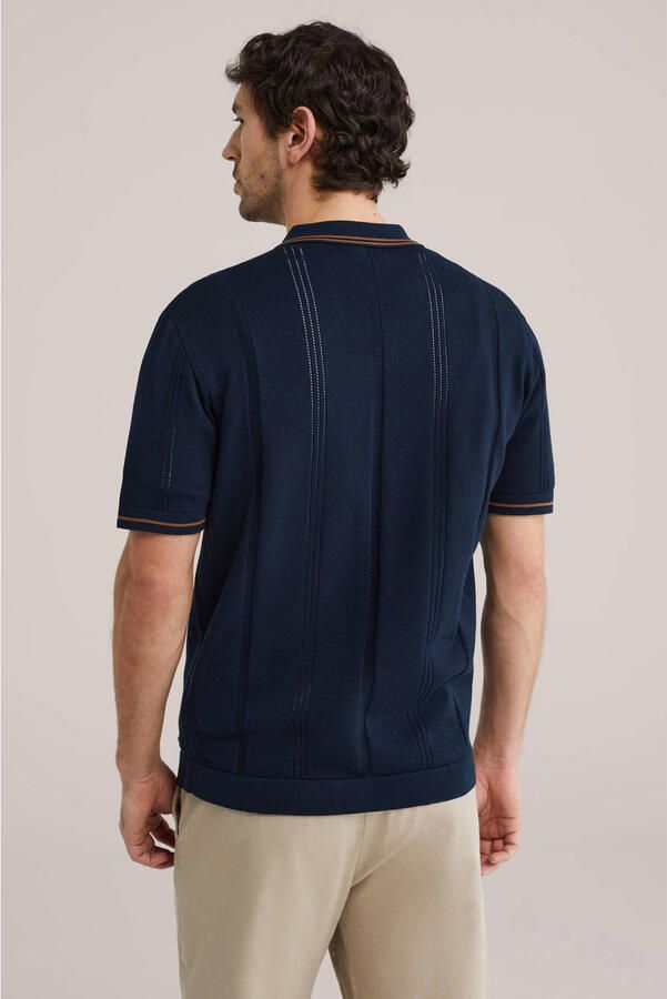 WE Fashion regular casual overhemd met ingebreid patroon donkerblauw - Foto 3