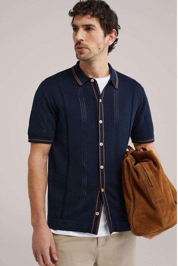 WE Fashion regular casual overhemd met ingebreid patroon donkerblauw - Foto 2