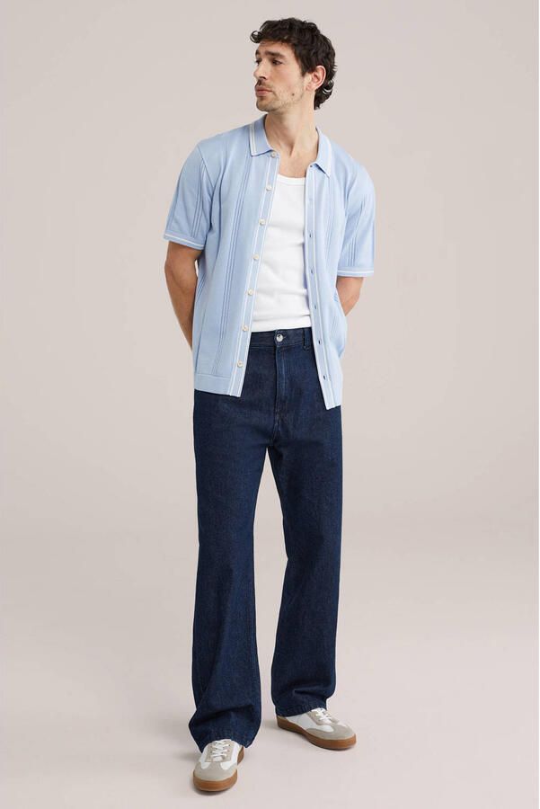 WE Fashion regular casual overhemd met ingebreid patroon lichtblauw - Foto 2