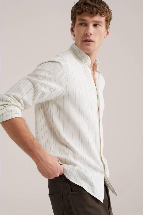 WE Fashion regular casual overhemd met krijtstreep wit - Foto 2