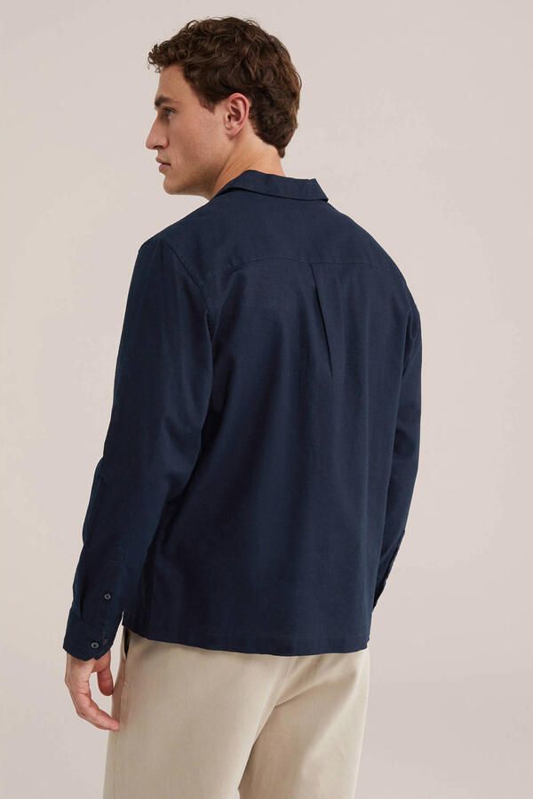 WE Fashion regular casual overhemd met linnen donkerblauw - Foto 3