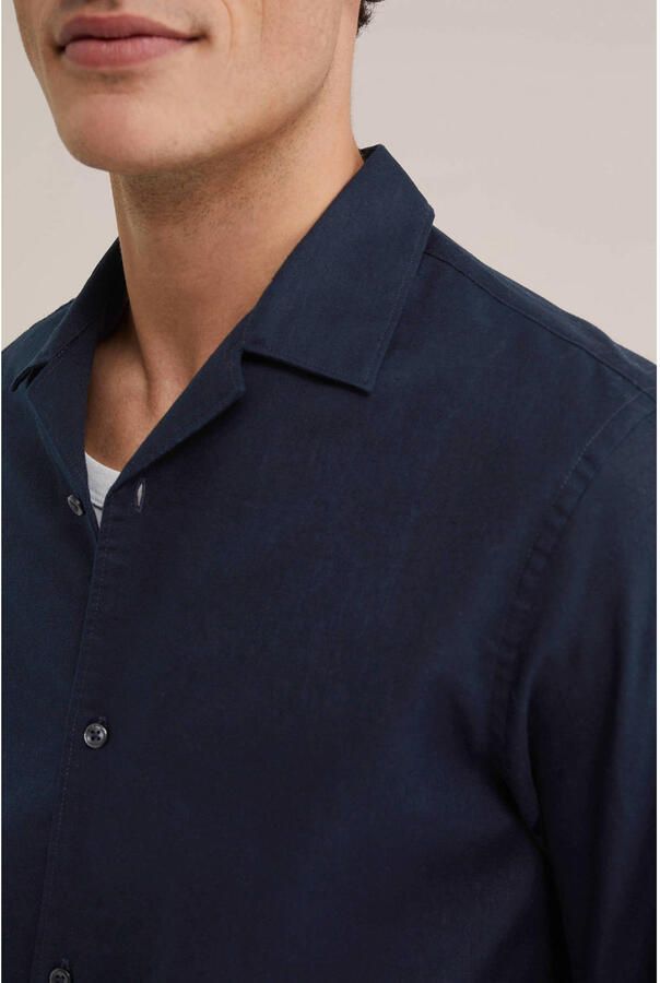 WE Fashion regular casual overhemd met linnen donkerblauw - Foto 2
