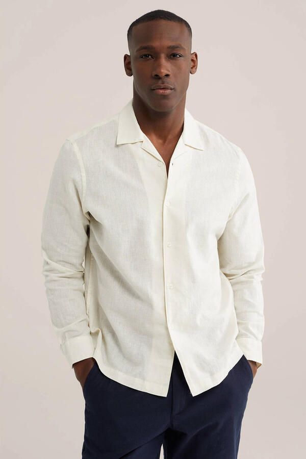 WE Fashion regular casual overhemd met linnen ecru