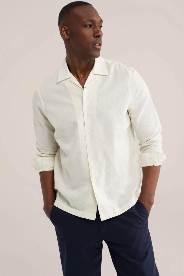 WE Fashion regular casual overhemd met linnen ecru - Foto 2