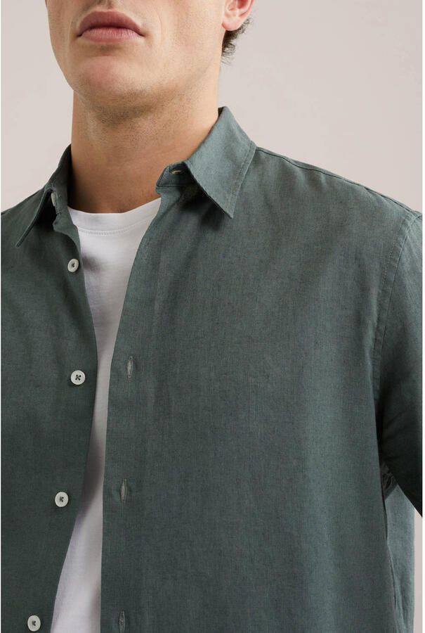 WE Fashion regular casual overhemd met linnen groen - Foto 2