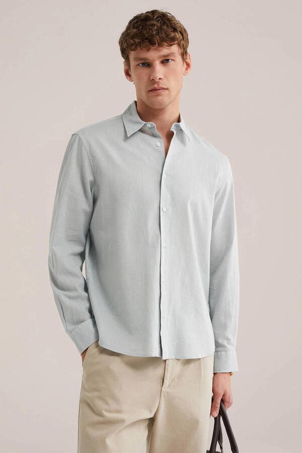 WE Fashion regular casual overhemd met linnen groen
