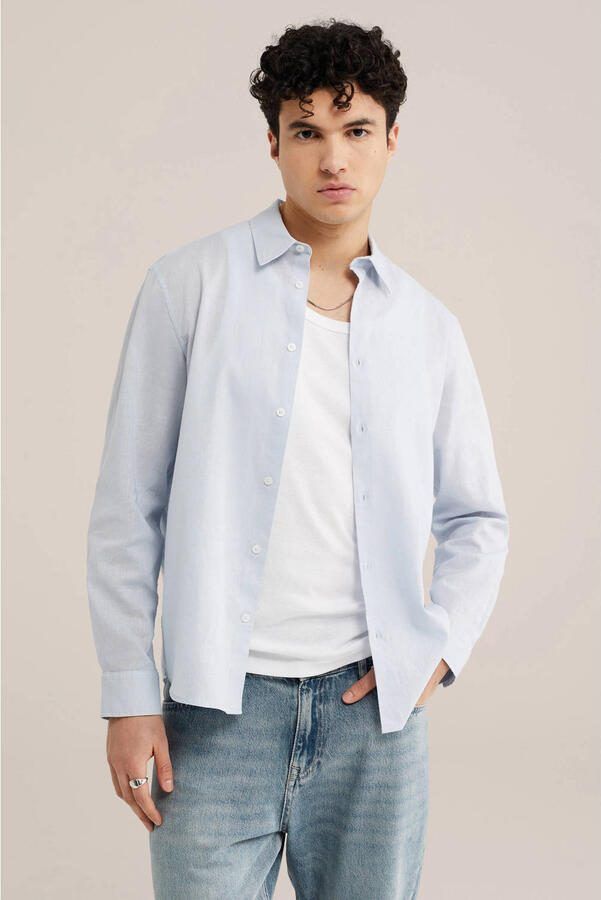 WE Fashion regular casual overhemd met linnen