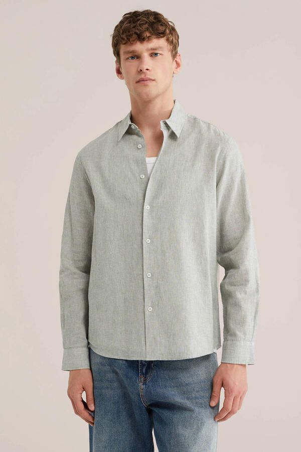 WE Fashion regular casual overhemd met linnen lichtgroen