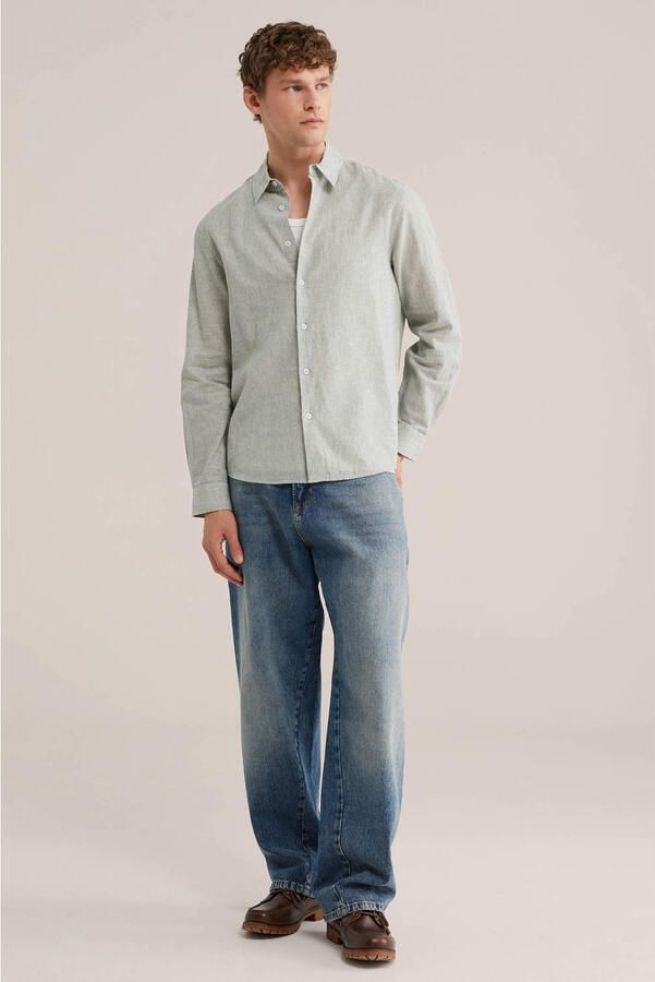 WE Fashion regular casual overhemd met linnen lichtgroen - Foto 2