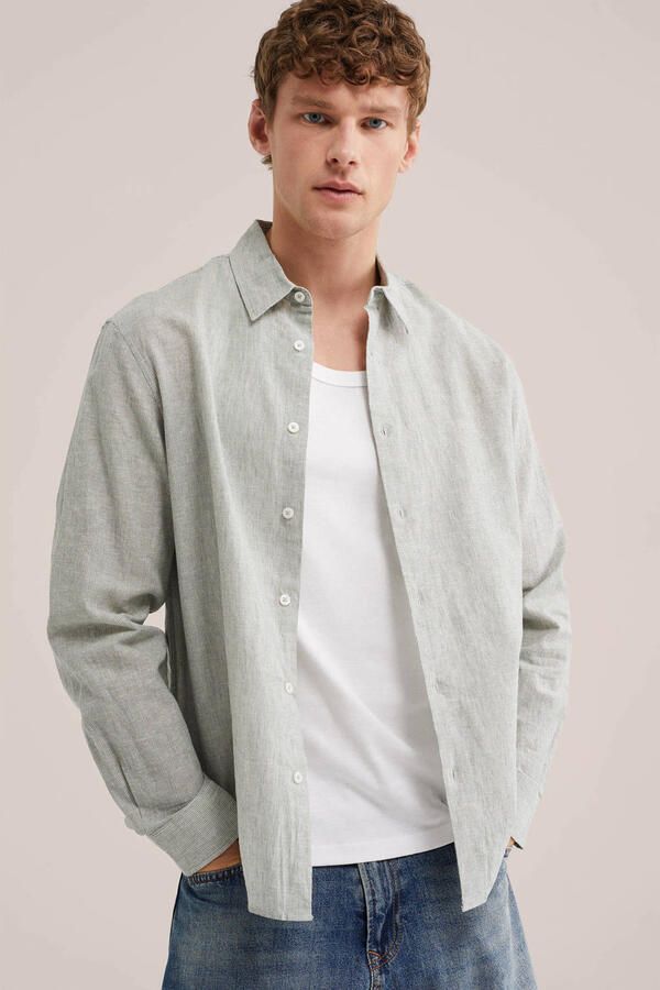 WE Fashion regular casual overhemd met linnen lichtgroen - Foto 3