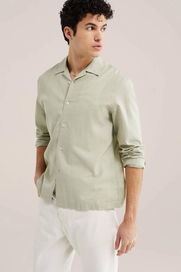 WE Fashion regular casual overhemd met linnen lichtgroen