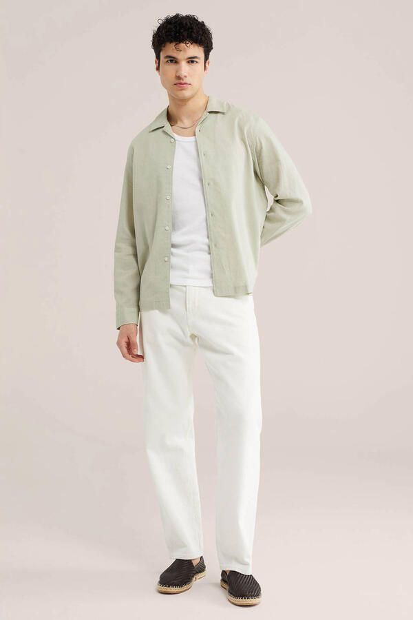 WE Fashion regular casual overhemd met linnen lichtgroen - Foto 2