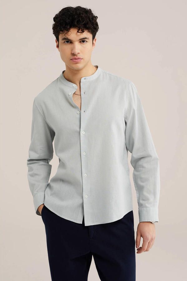 WE Fashion regular casual overhemd met linnen mintgroen