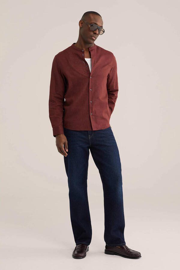 WE Fashion regular casual overhemd met linnen rood
