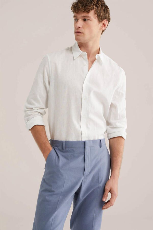WE Fashion regular casual overhemd met linnen wit