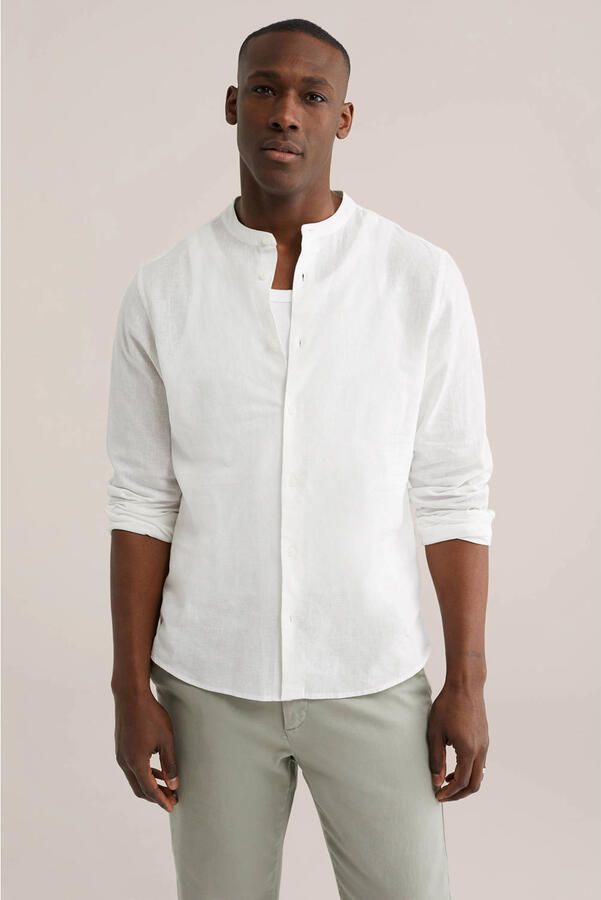 WE Fashion regular casual overhemd met linnen wit