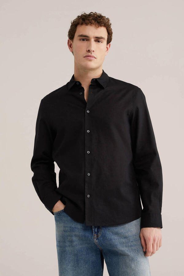 WE Fashion regular casual overhemd met linnen zwart