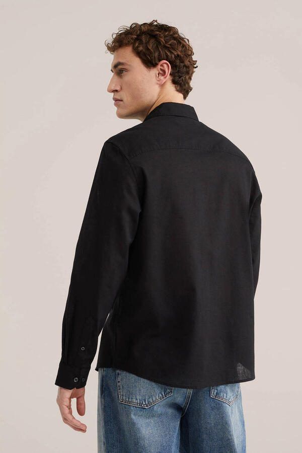 WE Fashion regular casual overhemd met linnen zwart - Foto 2