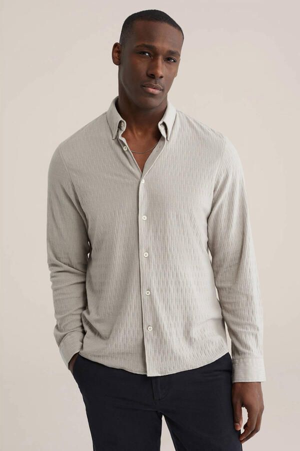 WE Fashion regular casual overhemd met textuur grijs