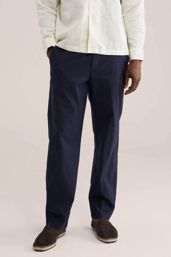 WE Fashion regular chino met linnen donkerblauw
