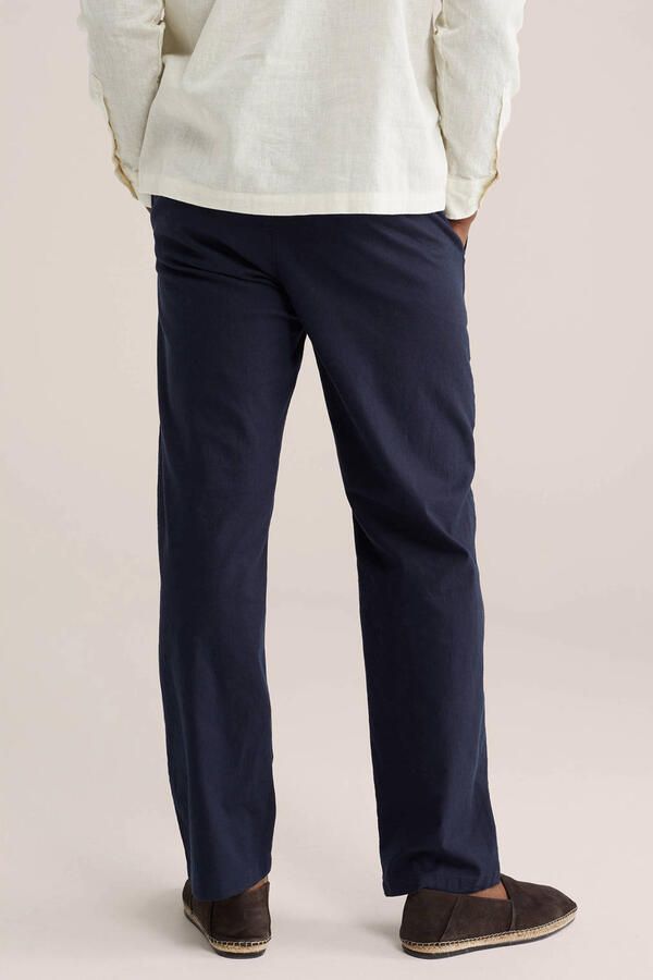 WE Fashion regular chino met linnen donkerblauw - Foto 2