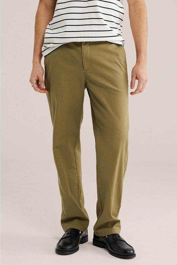WE Fashion regular chino met linnen groen