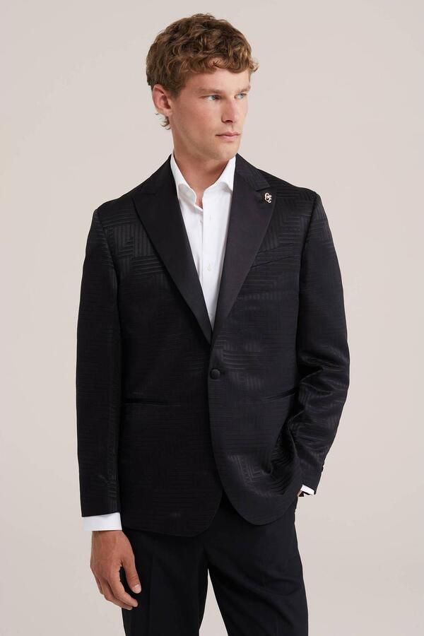 WE Fashion regular fit colbert met broderie black uni