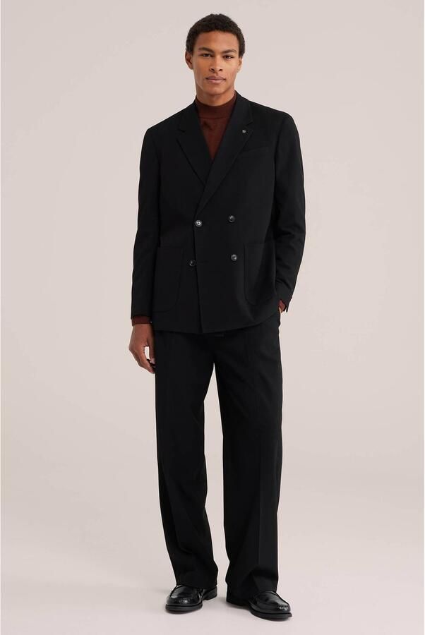 WE Fashion regular fit colbert met broderie black uni