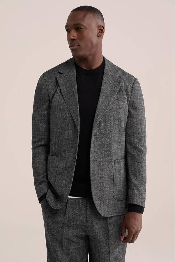 WE Fashion regular fit colbert met melée antraciet