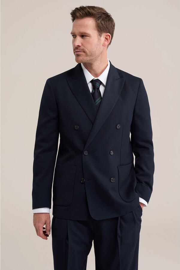 WE Fashion regular fit colbert met wol blauw