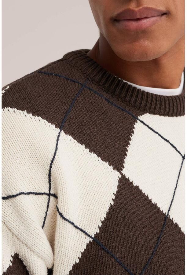 WE Fashion regular fit gebreide geruite trui bruin - Foto 2