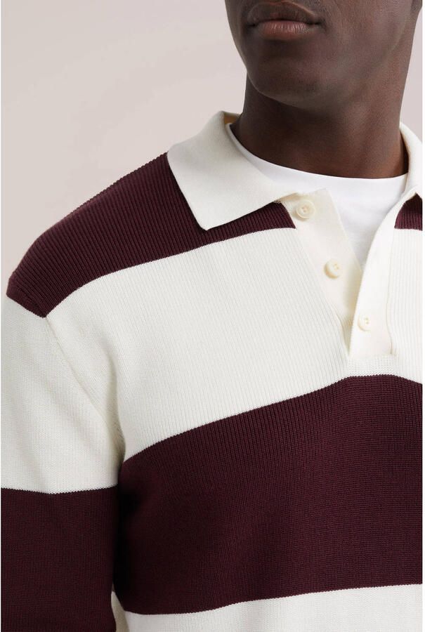 WE Fashion regular fit gebreide gestreepte trui donkerrood - Foto 2