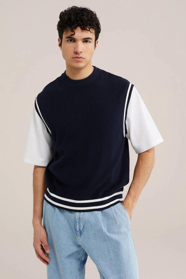 WE Fashion regular fit gebreide spencer donkerblauw