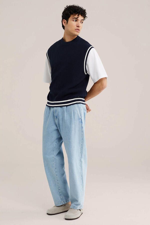 WE Fashion regular fit gebreide spencer donkerblauw - Foto 3
