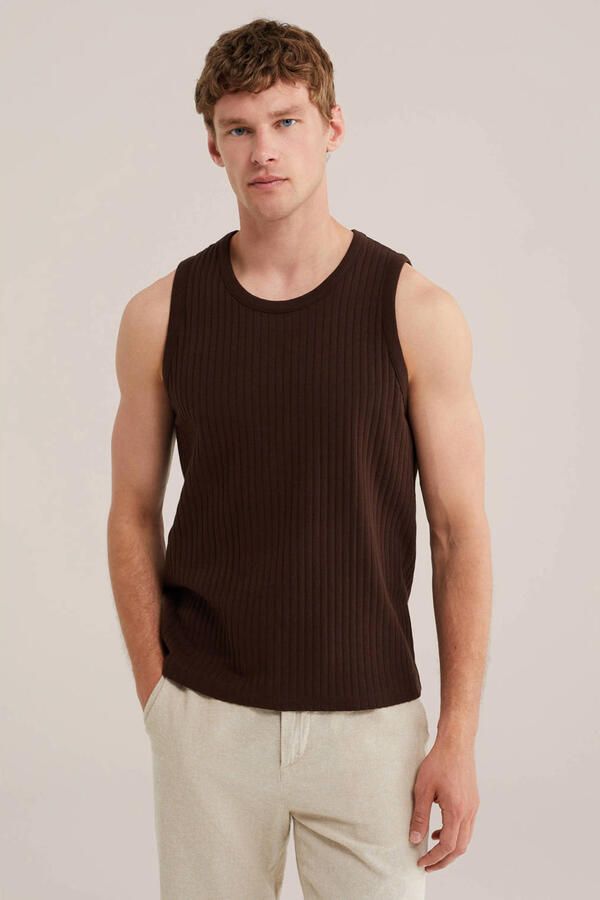 WE Fashion regular fit gebreide tanktop bruin