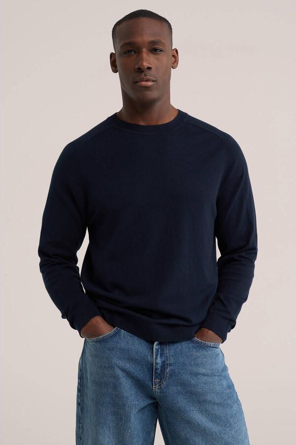 WE Fashion regular fit gebreide trui donkerblauw