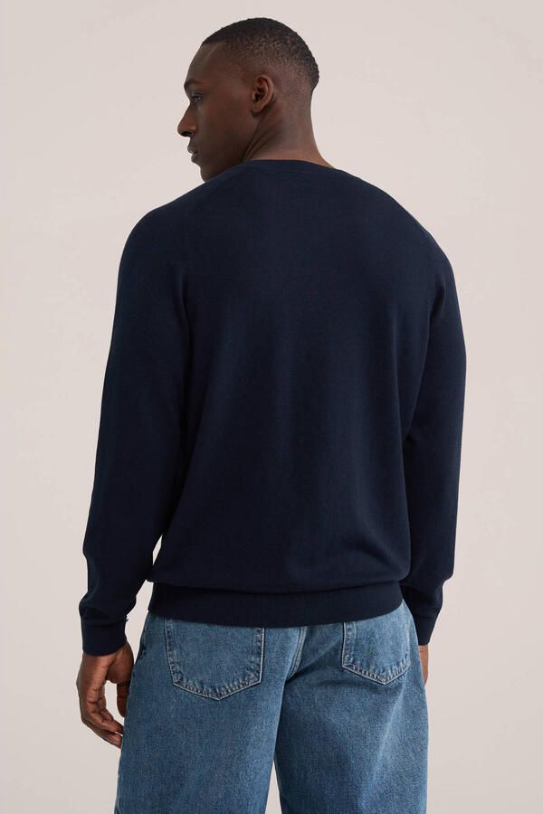 WE Fashion regular fit gebreide trui donkerblauw - Foto 3