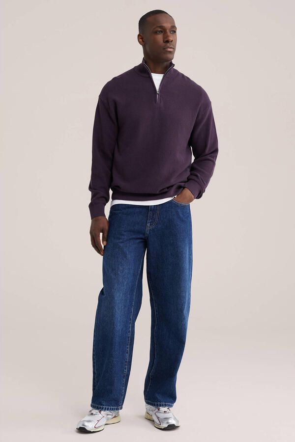 WE Fashion regular fit gebreide trui donkerpaars - Foto 3
