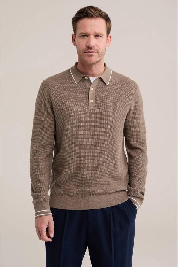WE Fashion regular fit gebreide trui met wol lichtbruin