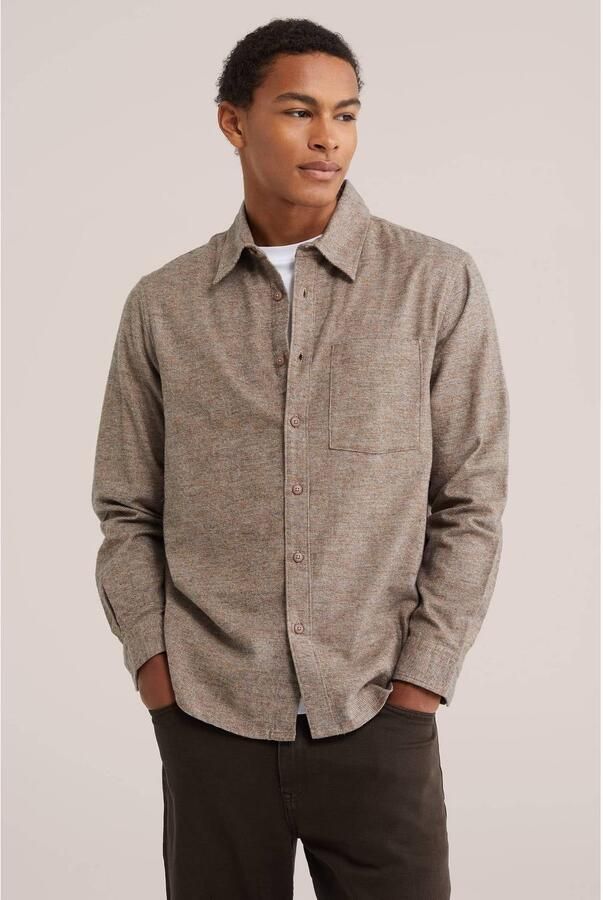WE Fashion regular fit gemêleerd overhemd dark wet sand